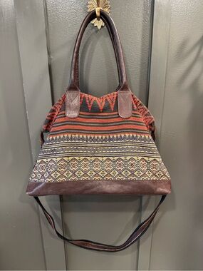 JadeTribe Boho Patterned Red and Brown Tote Bag